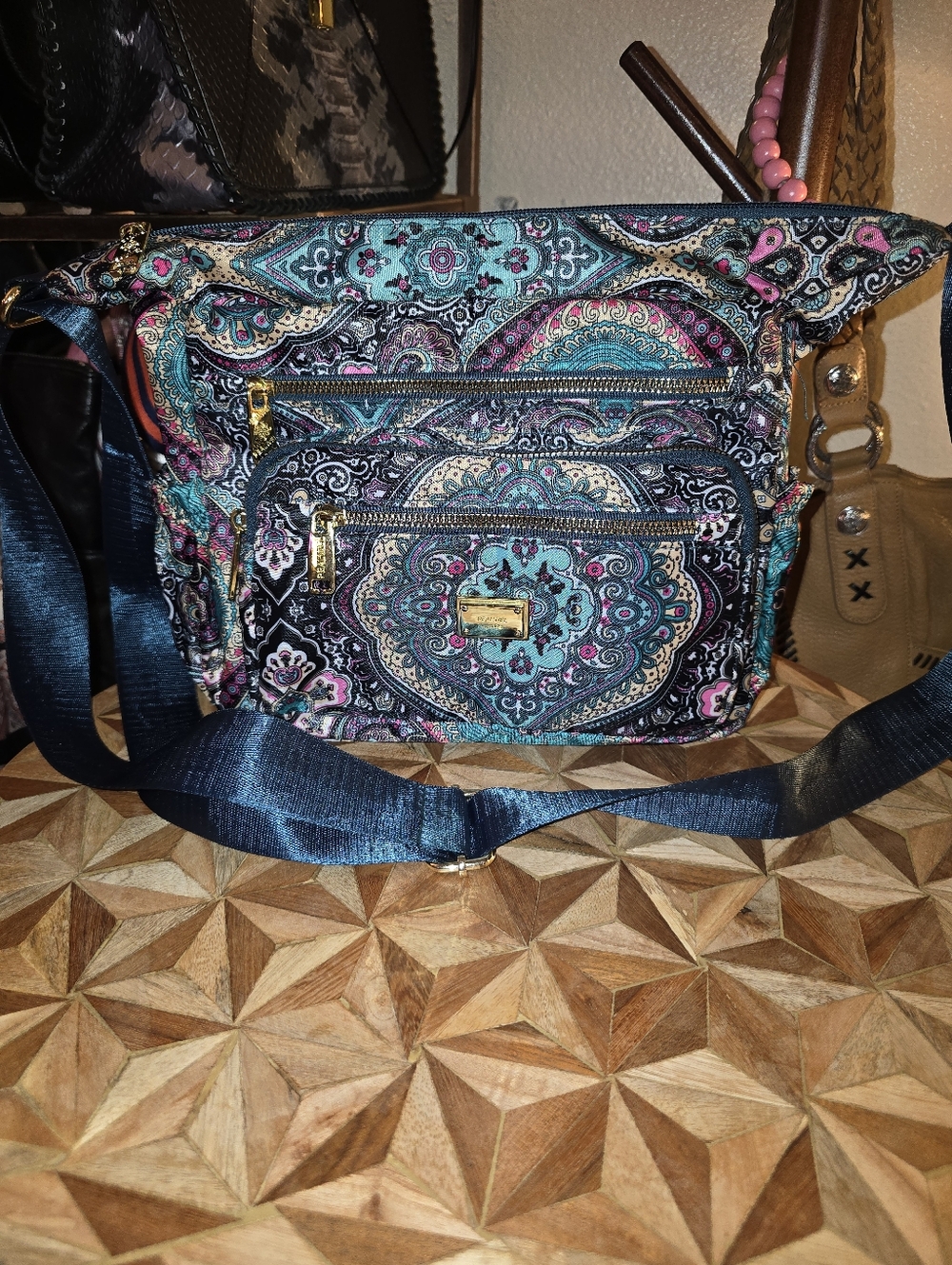 Quilted Paisley Crossbody Bag in Teal and Pink By Pealwel